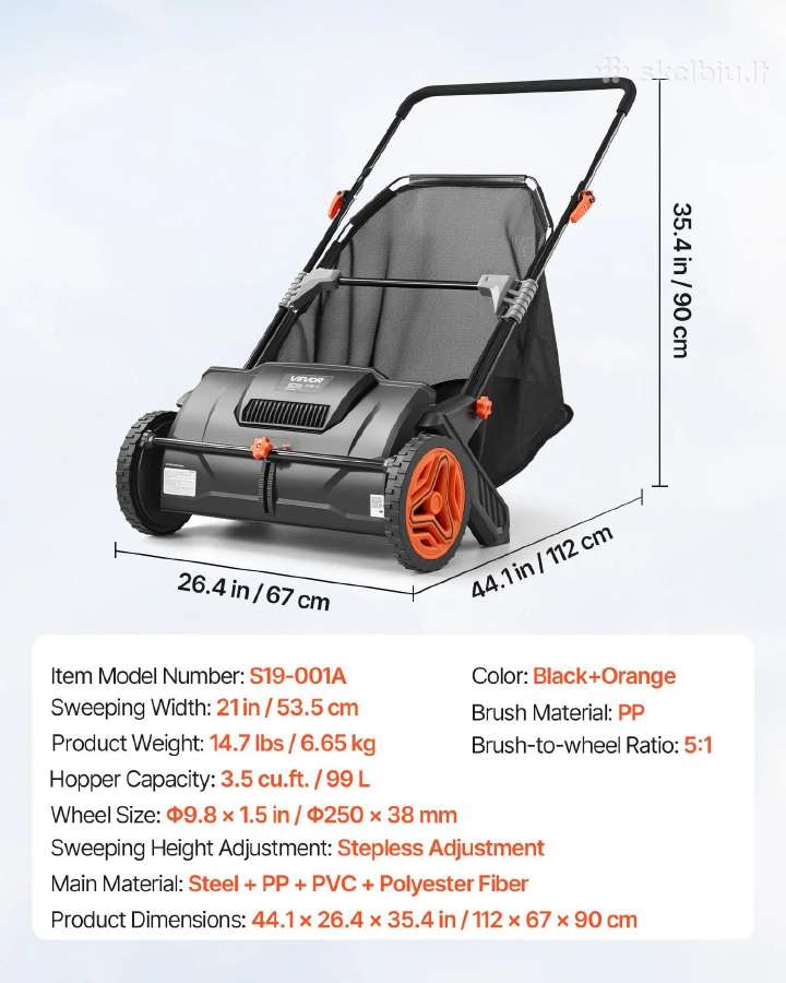 Vevor vėjos šluotuvas 53,5 cm su surinkimo krepšiu - nuotraukos Nr. 6