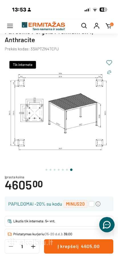 Pavėsinė Pergola Premium 3x4, Anthracite - nuotraukos Nr. 4