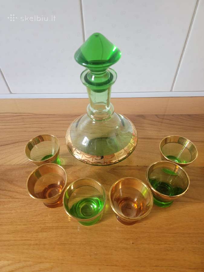 Vintažinis žalio stiklo rinkinys - nuotraukos Nr. 2