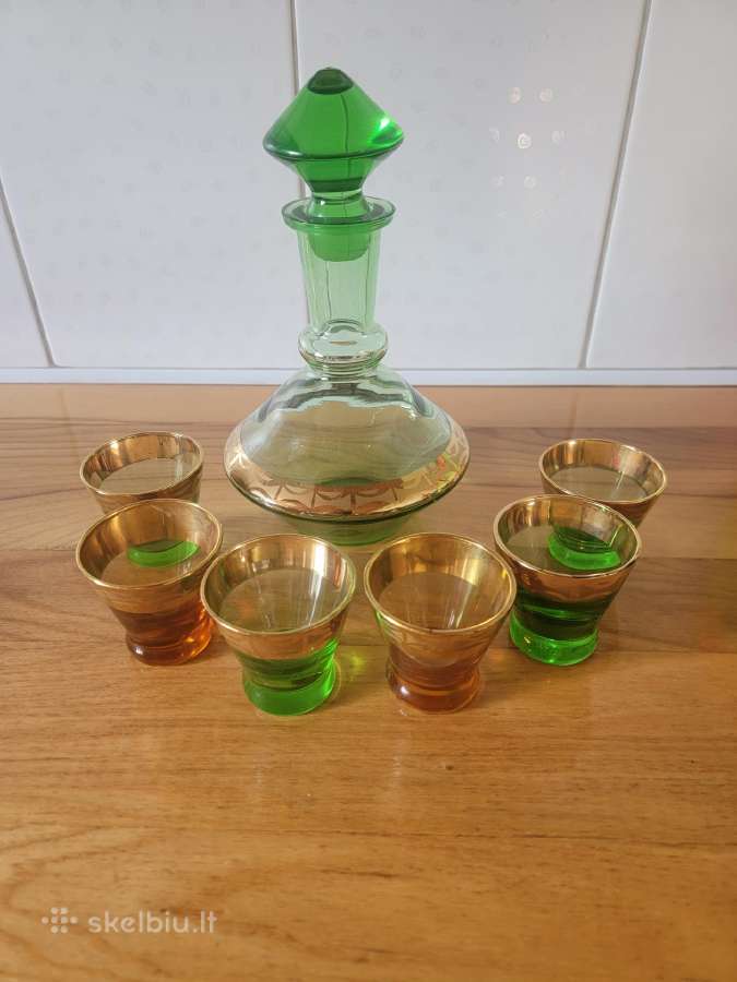 Vintažinis žalio stiklo rinkinys - nuotraukos Nr. 4