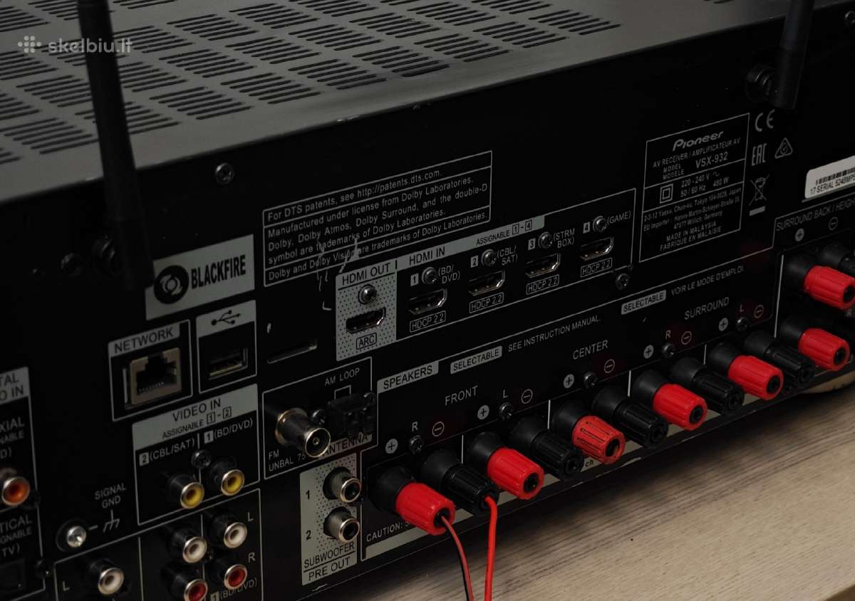 Pioneer vsx 932 Bt WiFi Atmos arc Spotify hireseq - nuotraukos Nr. 2