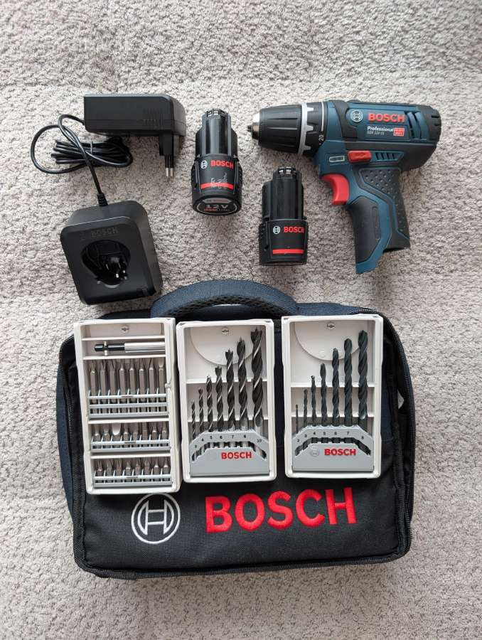 Bosch Gsr 12v-15 + 2 akumuliatoriai + grąžtai - nuotraukos Nr. 2