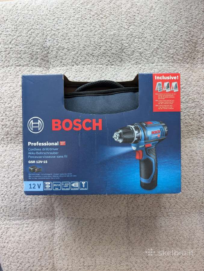 Bosch Gsr 12v-15 + 2 akumuliatoriai + grąžtai - nuotraukos Nr. 9
