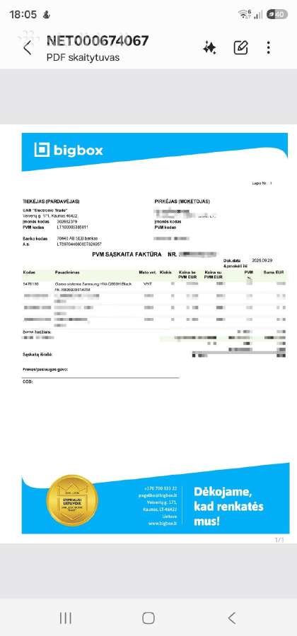 Samsung Q600h soundbar sistema - nuotraukos Nr. 2