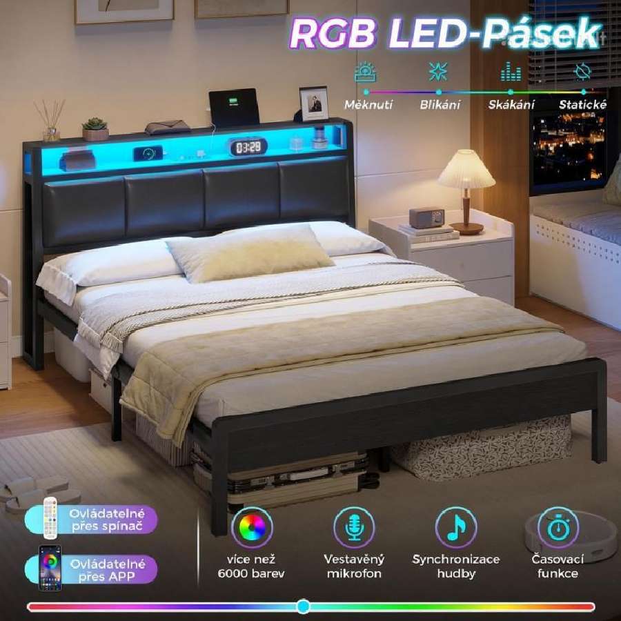 Dvigulė lova 140x190 su LED, Usb, lentynėle - nuotraukos Nr. 3