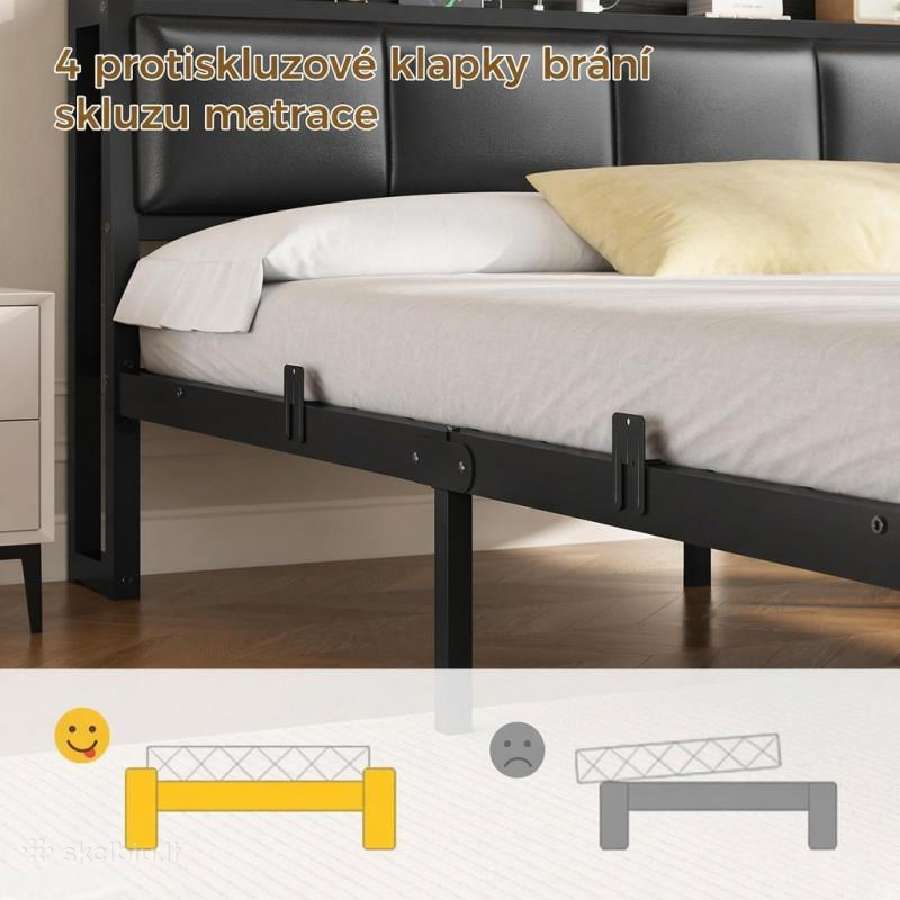 Dvigulė lova 140x190 su LED, Usb, lentynėle - nuotraukos Nr. 7