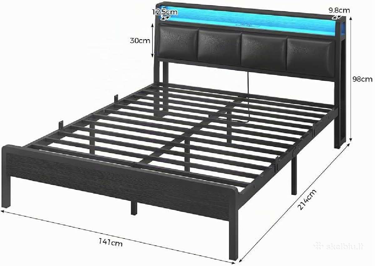 Dvigulė lova 140x190 su LED, Usb, lentynėle - nuotraukos Nr. 8