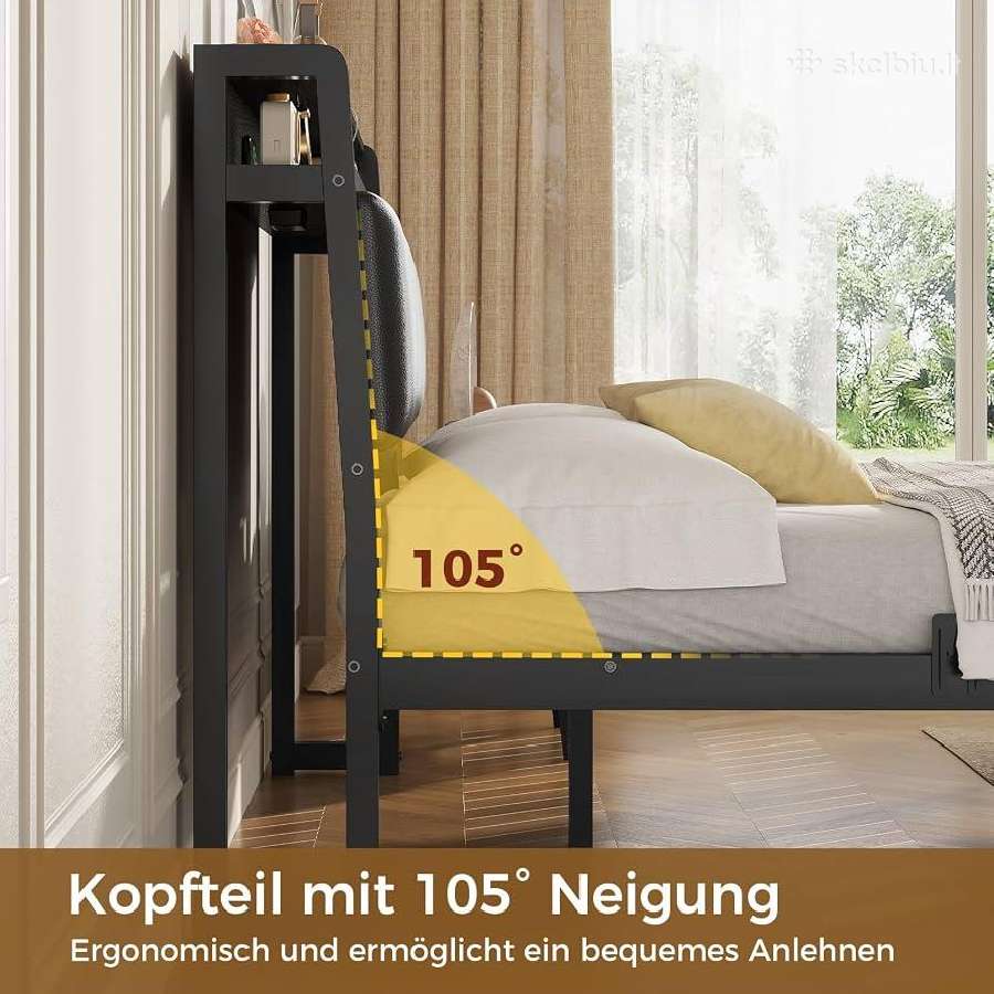 Dvigulė lova 140x190 su LED, Usb, lentynėle - nuotraukos Nr. 9