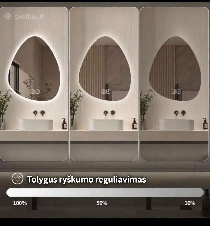 Berėmis LED veidrodis su apšvietimu ir kaitinimu - nuotraukos Nr. 3