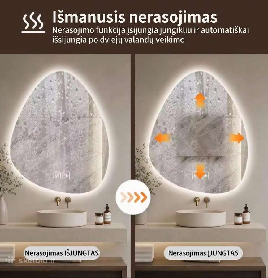 Berėmis LED veidrodis su apšvietimu ir kaitinimu - nuotraukos Nr. 4