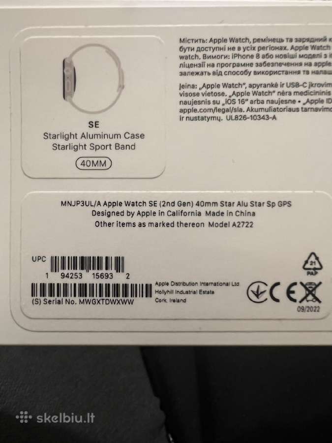 Apple Watch Se (2 kartos) 40 mm GPS, Starlight - nuotraukos Nr. 5