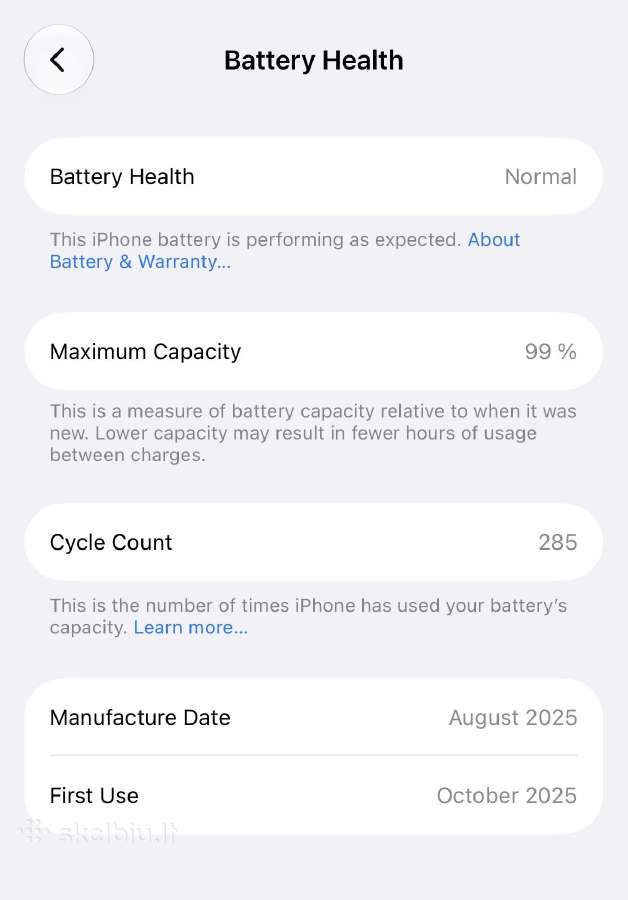 Parduodu naudotą iPhone 17 256gb Mist Blue. - nuotraukos Nr. 12