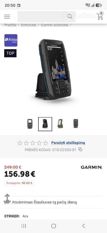 Garmin Striker Vivid 4cv su Gt20-tm sonaru - nuotraukos Nr. 2