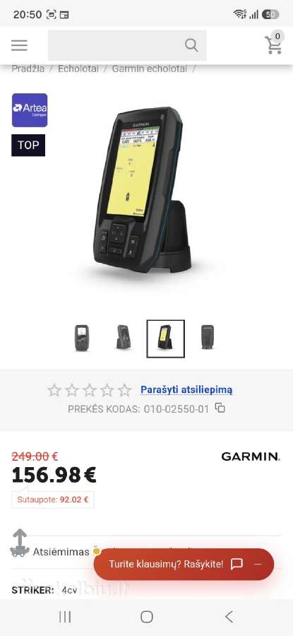 Garmin Striker Vivid 4cv su Gt20-tm sonaru - nuotraukos Nr. 3