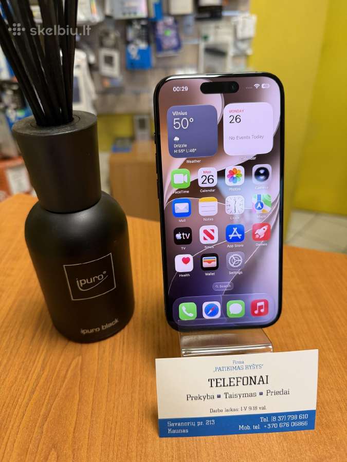 iPhone 15pro 128gb Blue Titan Su Garantija - nuotraukos Nr. 2