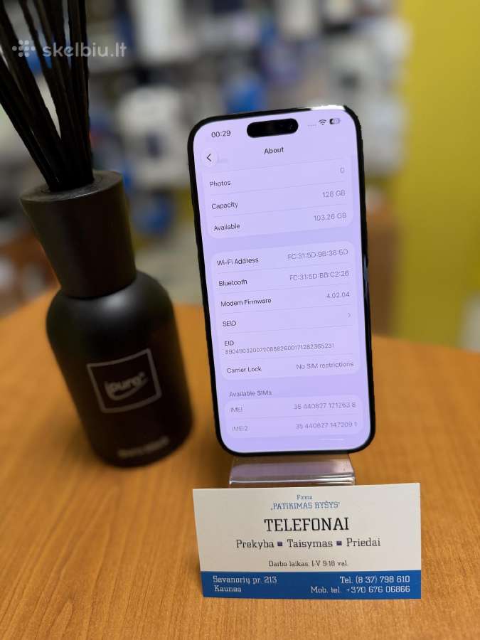 iPhone 15pro 128gb Blue Titan Su Garantija - nuotraukos Nr. 4