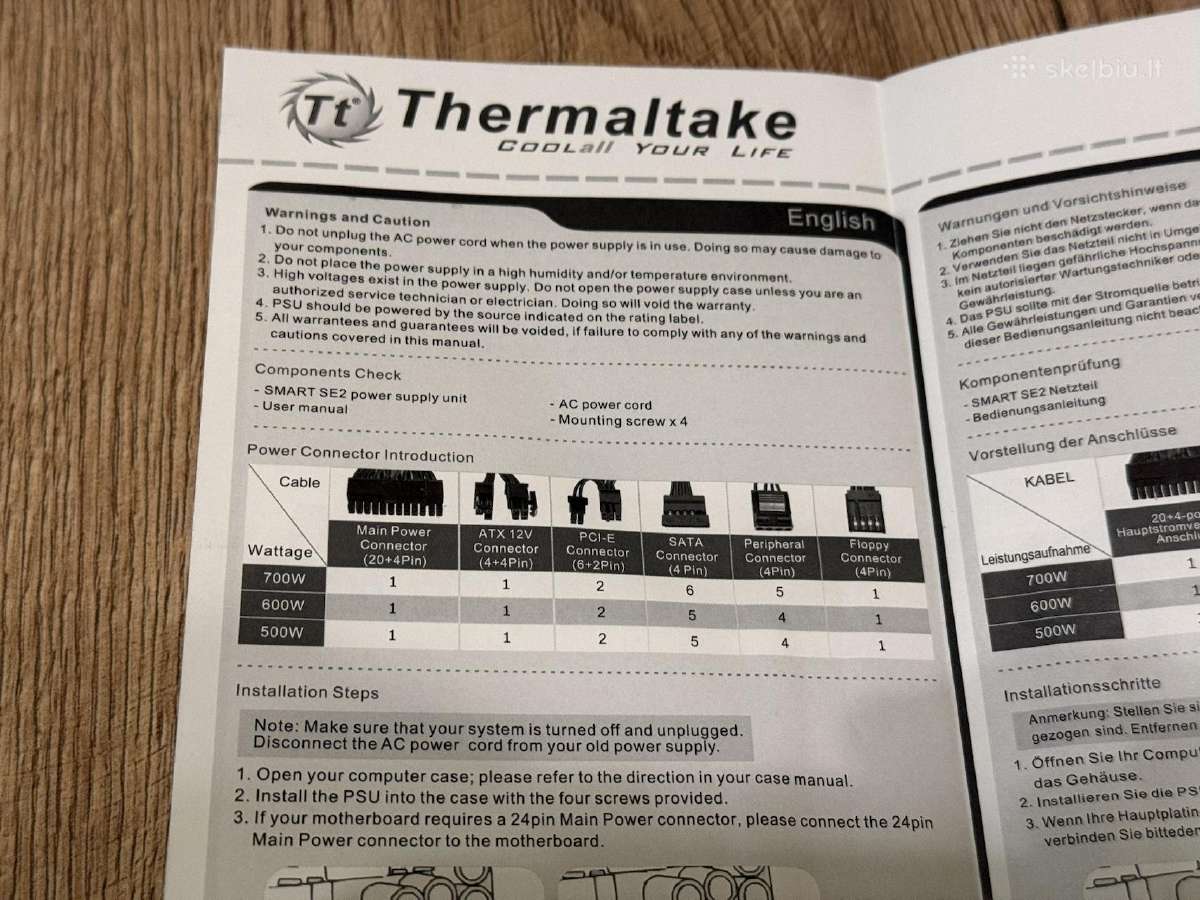 Thermaltake Smart Se2 500w pusiau modulinis - nuotraukos Nr. 15