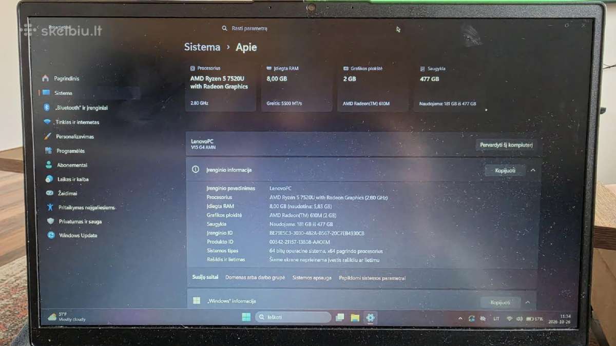 Parduodu Lenovo V15 G4 Amn - nuotraukos Nr. 8