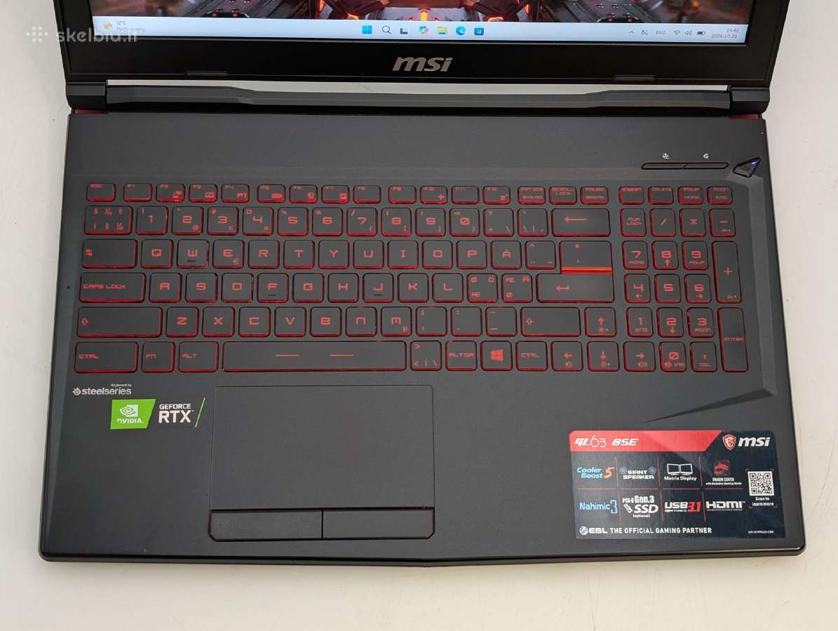 Msi Gl63 8se i7 16gb 512gb SSD Rtx 2060 6gb - nuotraukos Nr. 4