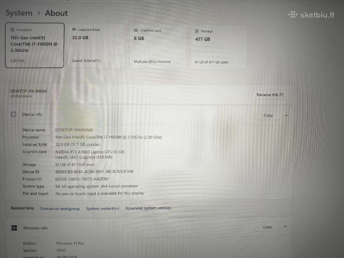 P15 Gen 2 15.6 i7-11800h 32gb 512gb A3000 6gb 12% - nuotraukos Nr. 4