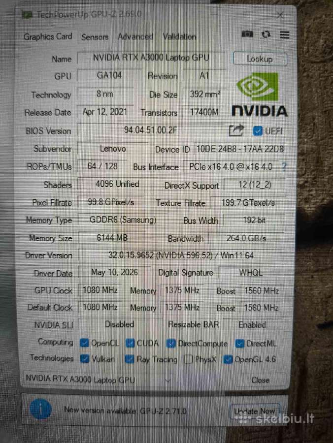 P15 Gen 2 15.6 i7-11800h 32gb 512gb A3000 6gb 12% - nuotraukos Nr. 6