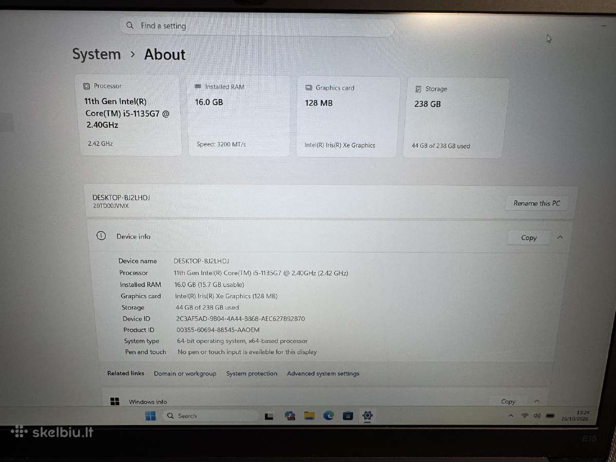 Thinkpad E15 Gen 2 i5-11th, 16gb RAM, 256gb SSD - nuotraukos Nr. 6