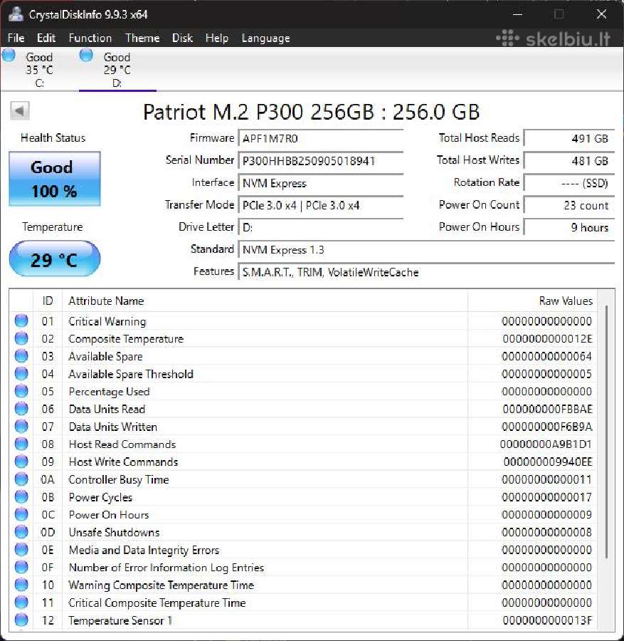 Sd Patriot P300 256gb M.2 Nvme - nuotraukos Nr. 6