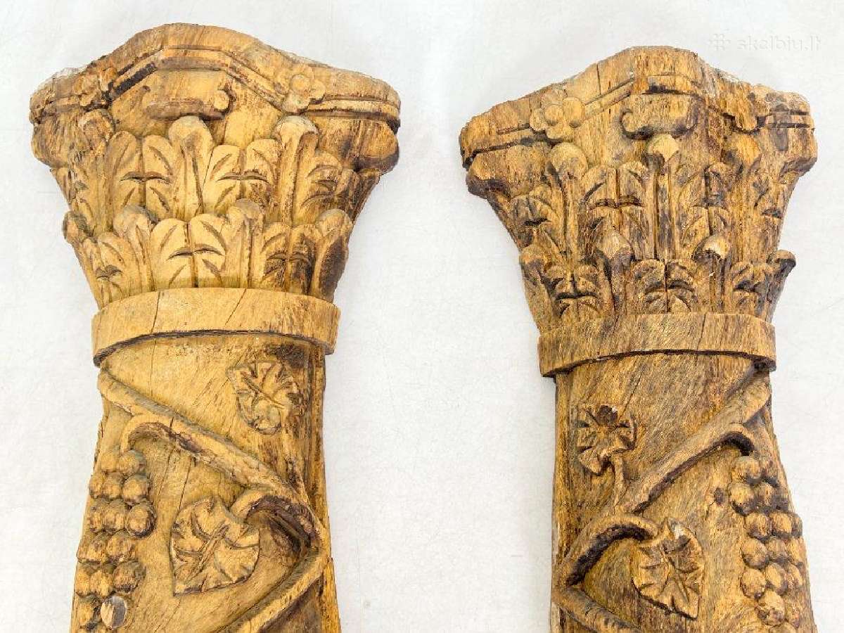Senovinės drožinėtos kolonos 2 vnt. Komplektas - nuotraukos Nr. 7