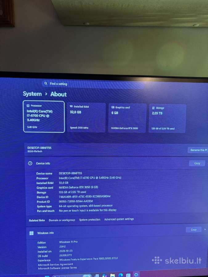 Rtx 3050 6gb, 32gb RAM, i7-6700, 2tb - nuotraukos Nr. 7