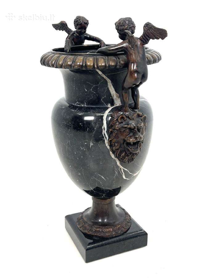 Marmuriniai vazonai su bronziniais angelais 2 vnt. - nuotraukos Nr. 6