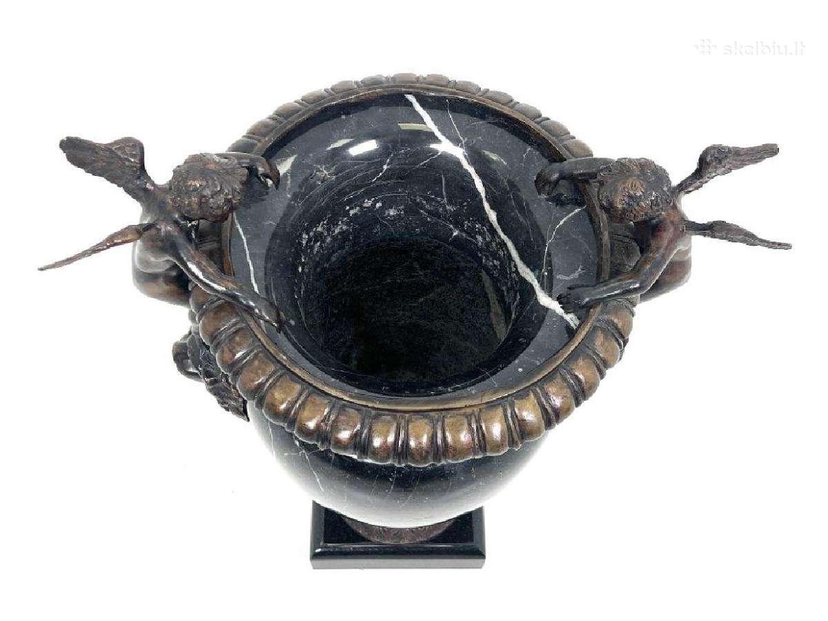 Marmuriniai vazonai su bronziniais angelais 2 vnt. - nuotraukos Nr. 7