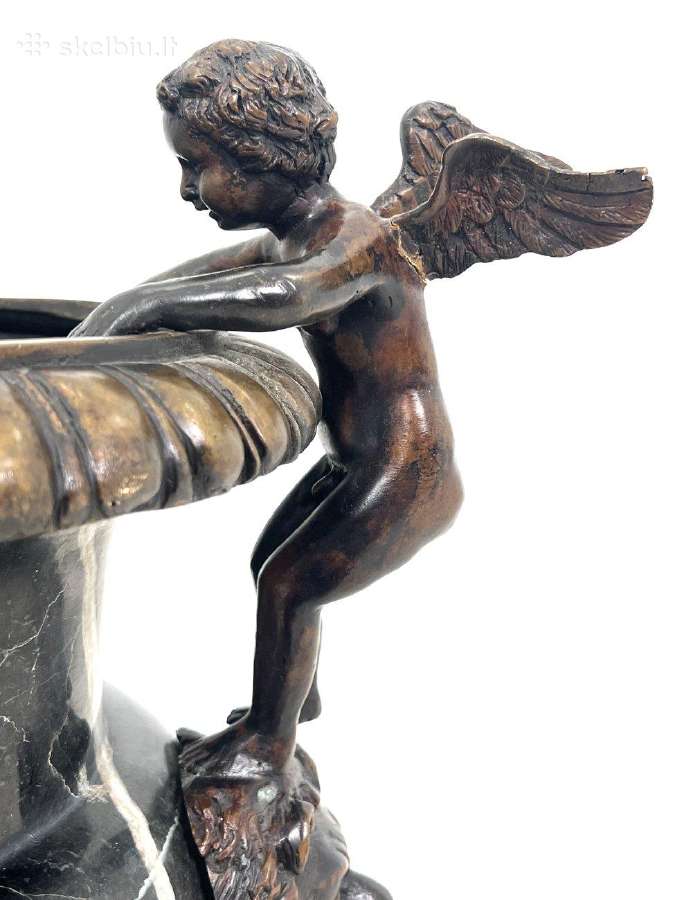 Marmuriniai vazonai su bronziniais angelais 2 vnt. - nuotraukos Nr. 8