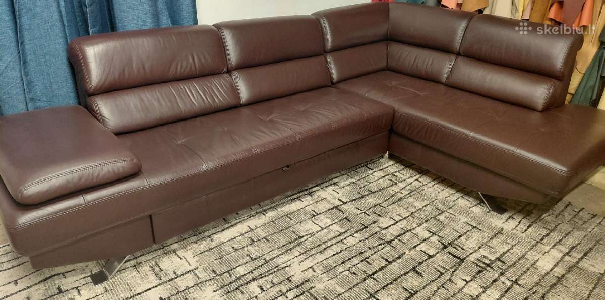 Natūralios odos kampas sofa-lova - nuotraukos Nr. 6