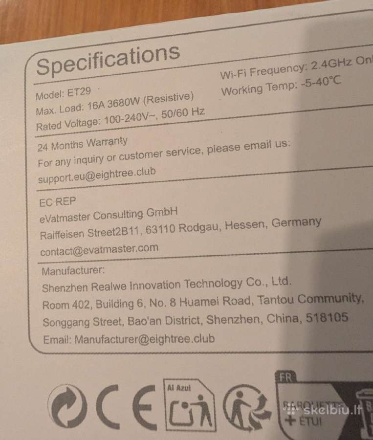 Dvikryptis WiFi išmanus lizdas Eightree Et29 16a - nuotraukos Nr. 4