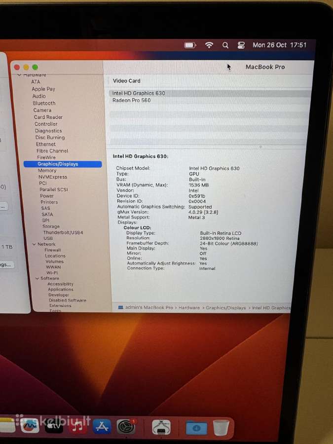 MacBook Pro 15 2017 16 GB 1tb nauja Baterija - nuotraukos Nr. 3