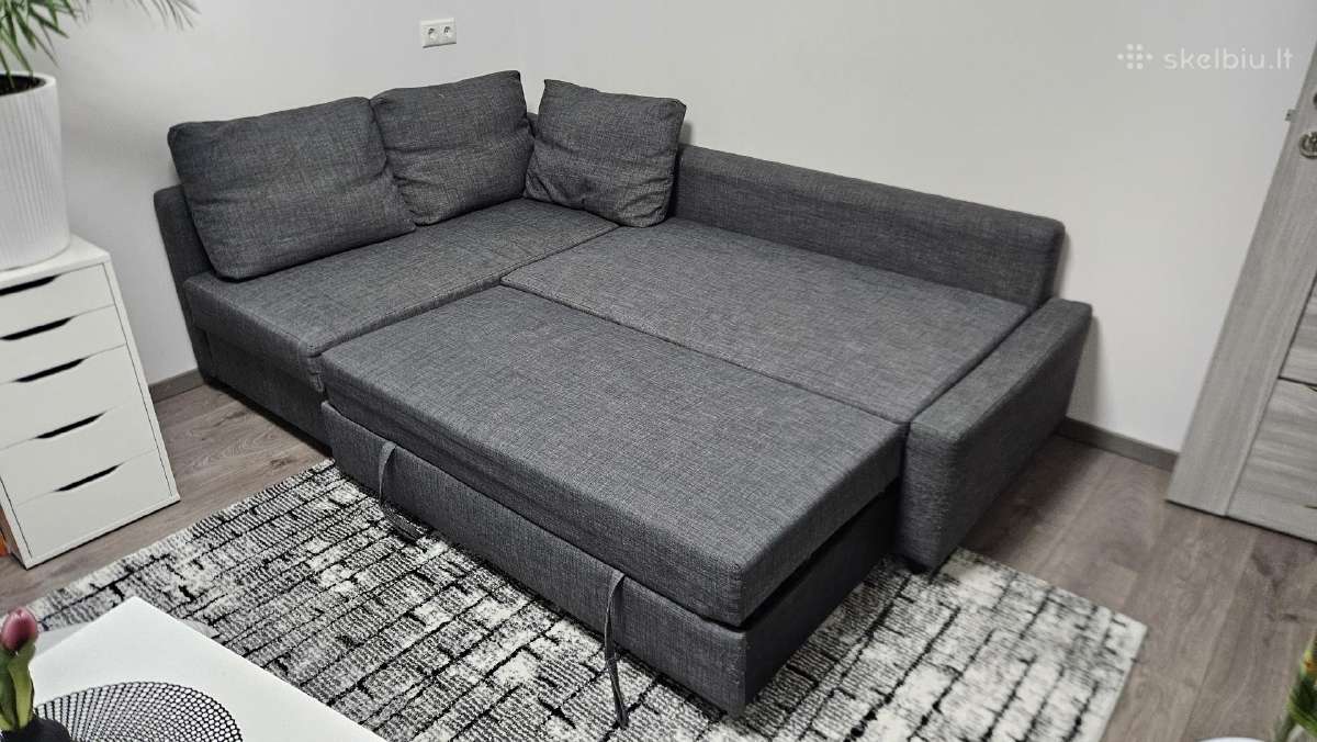 Pilka kampinė sofa išskleidžiama, su dėže - nuotraukos Nr. 2