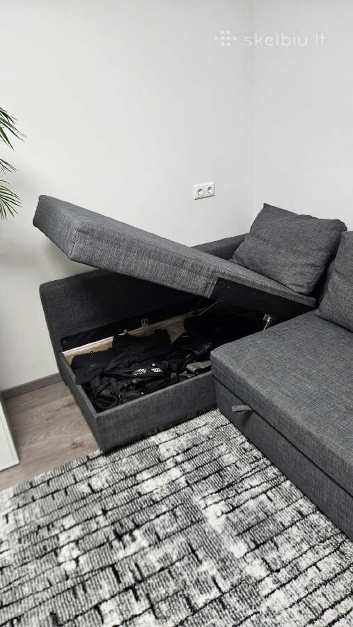 Pilka kampinė sofa išskleidžiama, su dėže - nuotraukos Nr. 3