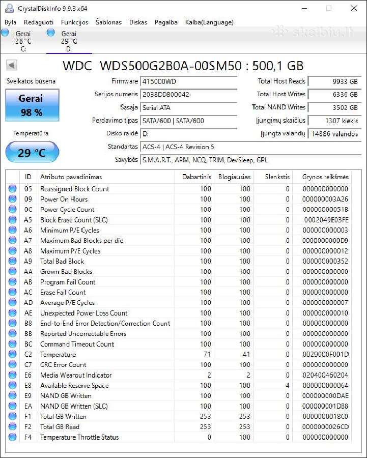 SSD Wd Blue Sata III 500gb - nuotraukos Nr. 3