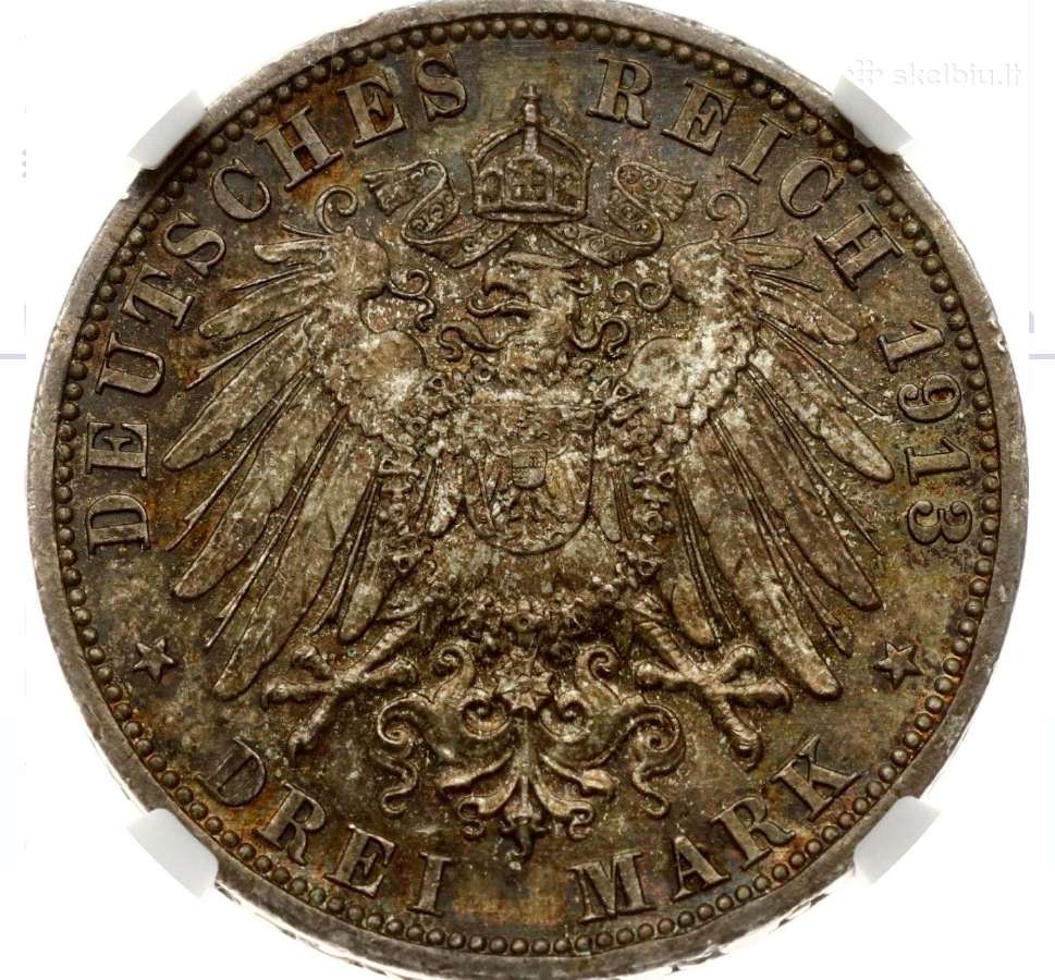 Sidabrinė moneta 3 Markės 1913 A Ngc Ms63 - nuotraukos Nr. 2