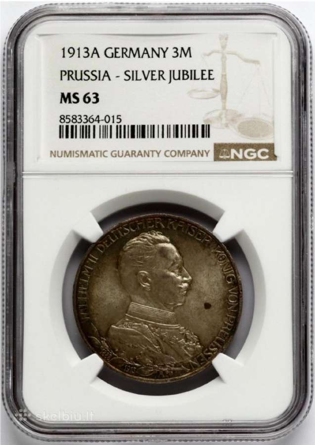 Sidabrinė moneta 3 Markės 1913 A Ngc Ms63 - nuotraukos Nr. 3