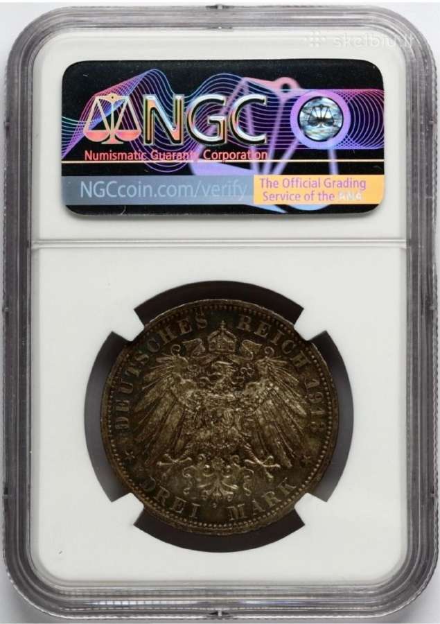 Sidabrinė moneta 3 Markės 1913 A Ngc Ms63 - nuotraukos Nr. 4