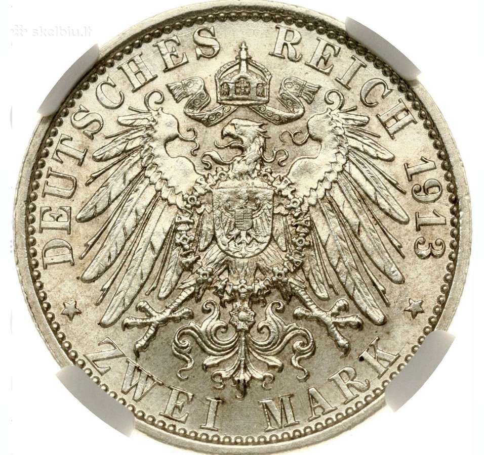 Sidabrinė moneta 2 Markės 1913 A Ngc Ms62 - nuotraukos Nr. 2