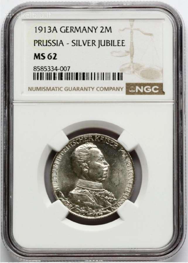 Sidabrinė moneta 2 Markės 1913 A Ngc Ms62 - nuotraukos Nr. 3