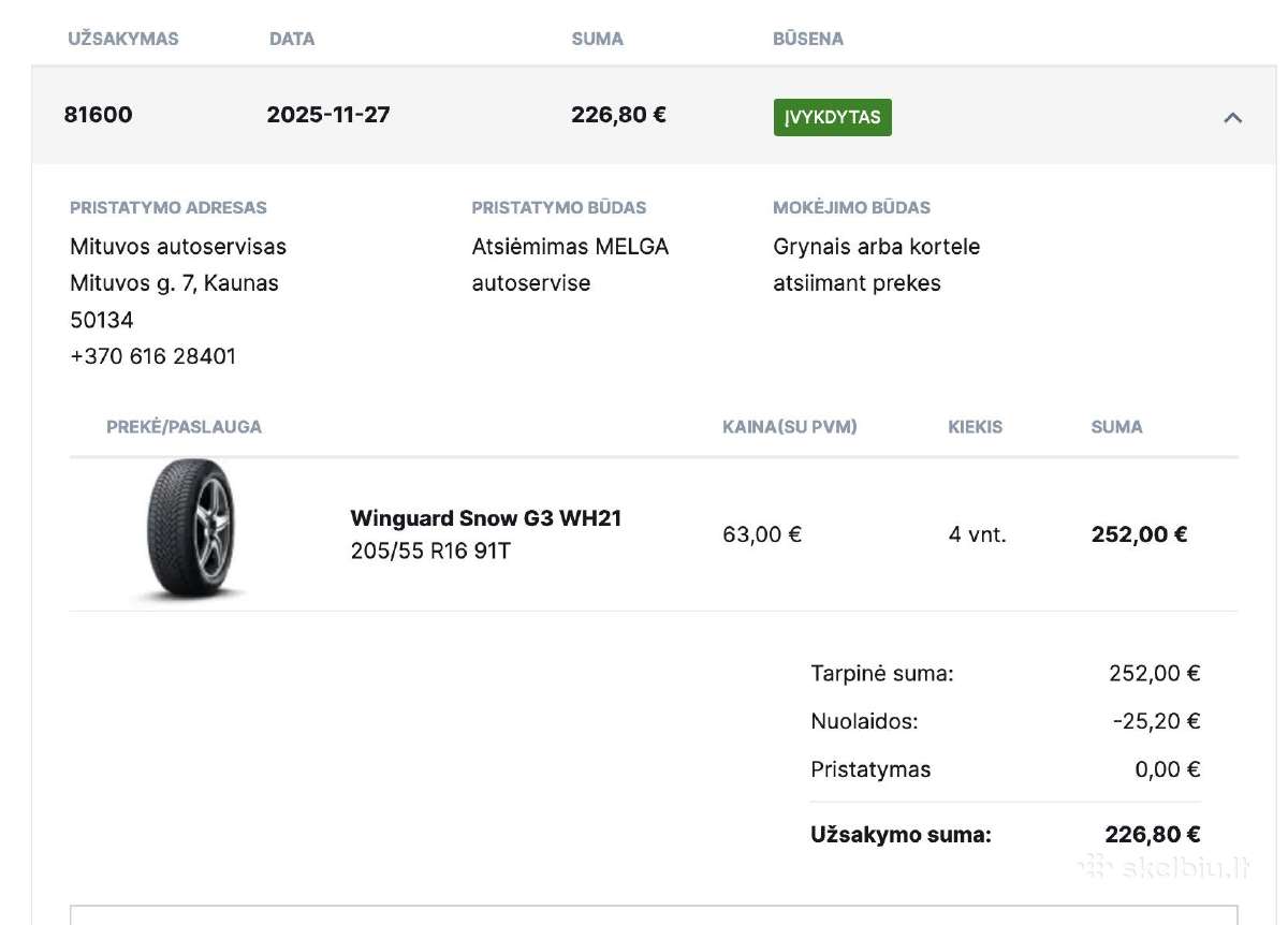 Žieminiai ratai R16 205/55 su ratlankiais Volkswa - nuotraukos Nr. 2