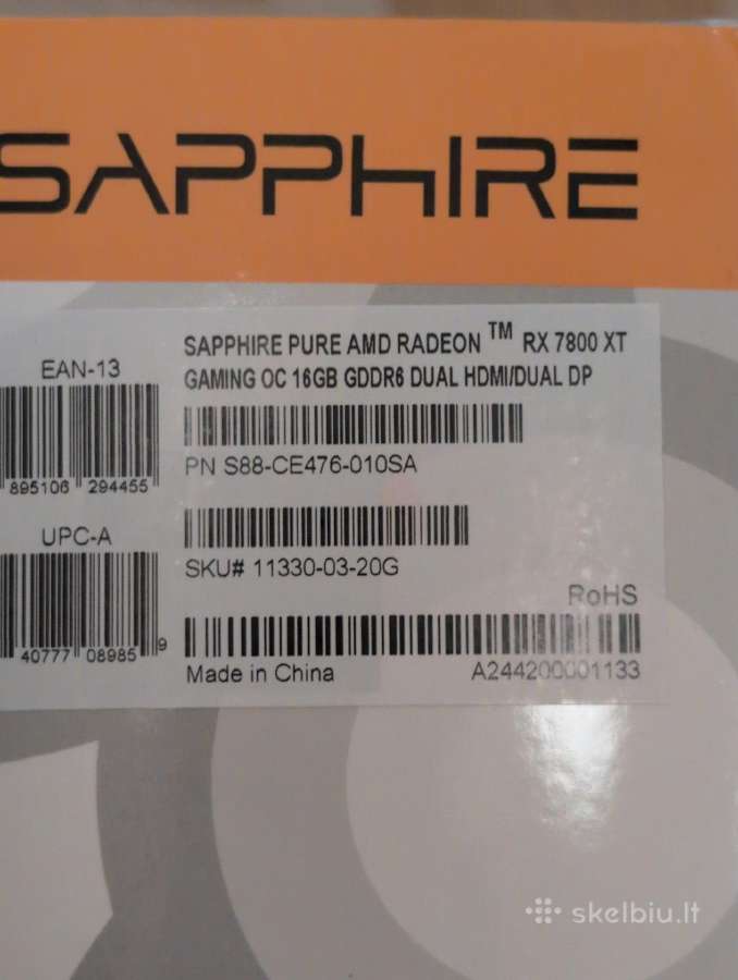Vaizdo Plokštė Amd Radeon Rx7800xt (Sapphire Pure) - nuotraukos Nr. 3