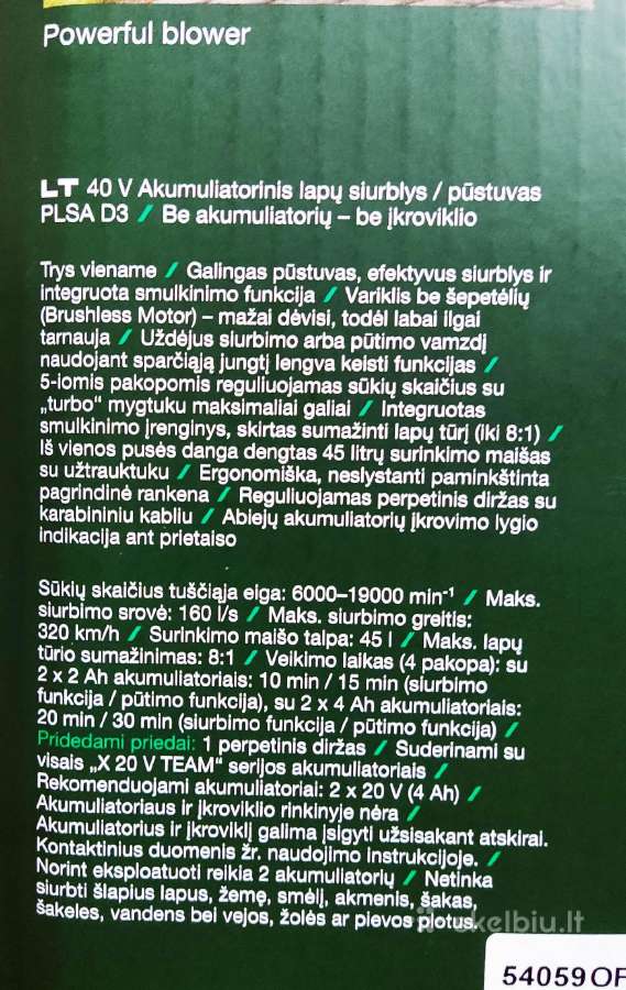 Parkside 40v lapų pūstuvas - nuotraukos Nr. 4