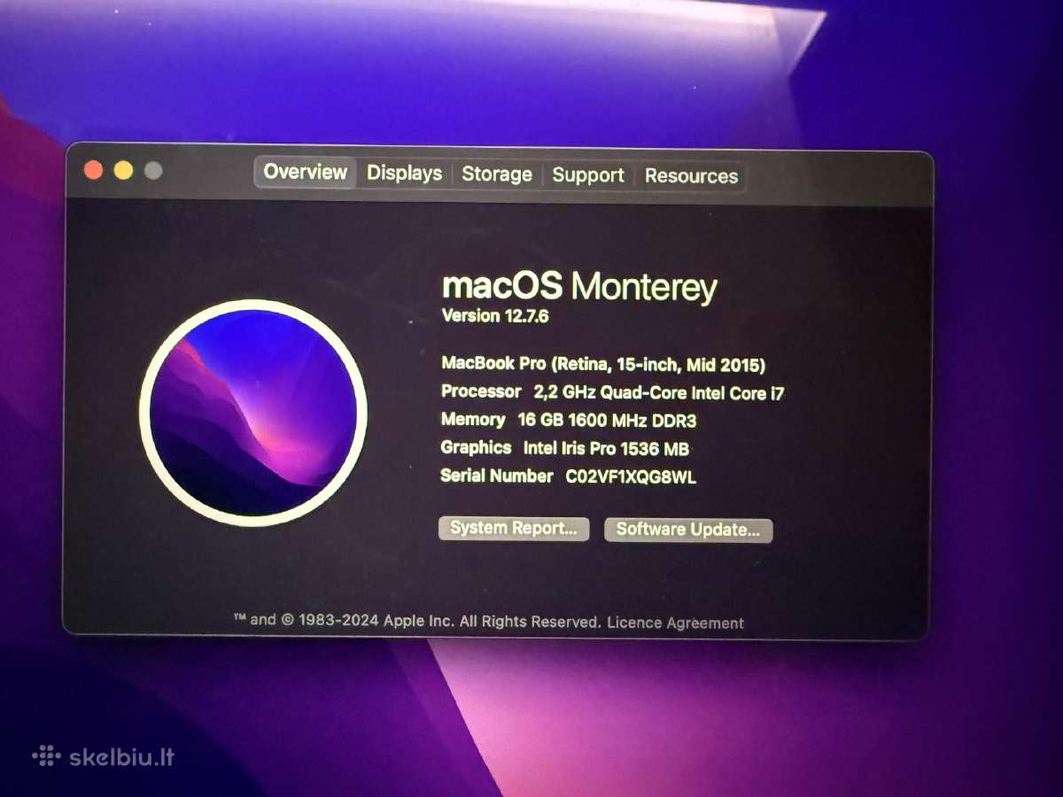 Apple MacBook Pro 15 Retina i7 16 GB RAM - nuotraukos Nr. 12
