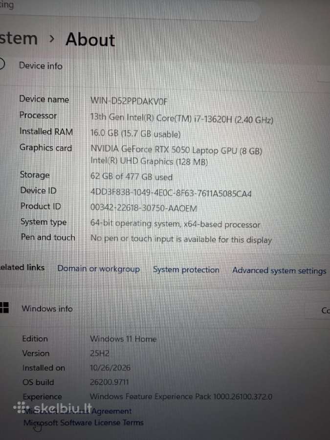 Msi Cyborg 15 i7(13)/16gb/512gb Rtx 5050 - nuotraukos Nr. 6