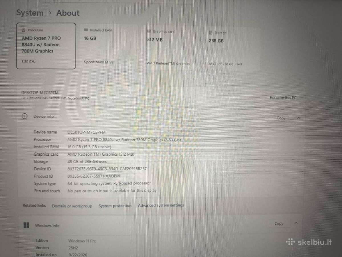 845 G11 Ryzen 7 8840u, 16gb, 256gb, 3%, 24 mėn - nuotraukos Nr. 5