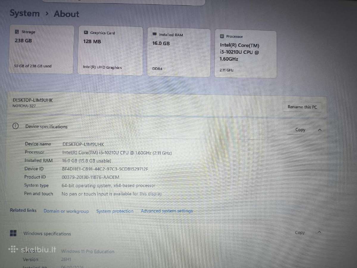 Stonebook 15.6 Fhd i5-10210u 16gb 256gb 5% - nuotraukos Nr. 4